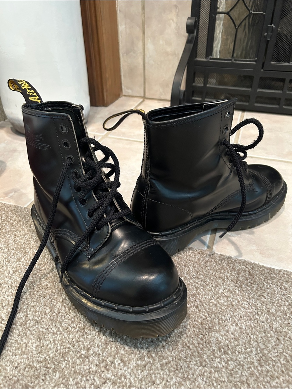 Black Leather Lace-Up Combat Boots - Picture 5 of 5